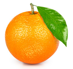 Orange isolated on white background. Orange fruit Clipping Path. Orange leaf
