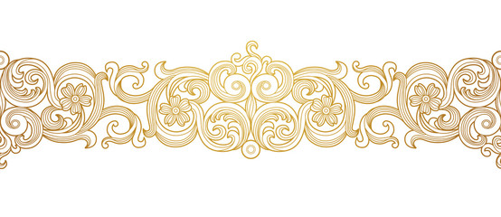 Vector golden seamless border for design template. Elements in Victorian style. Luxury floral frame. Ornate decor for invitations, greeting cards, certificate, thank you message.