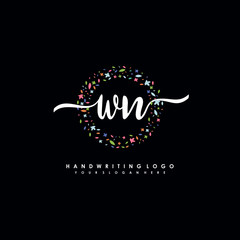 WN initials handwritten logo with flower templates surround the letters. initial wedding template vector