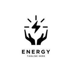 Hand and thunder element logo design vector template