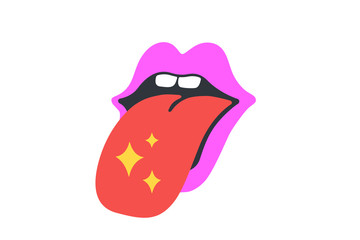 Open mouth with tongue. Fun Sticker. Colorful fun sticker