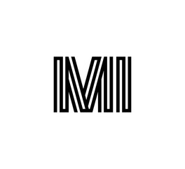 Initial two letter black line shape logo vector MI