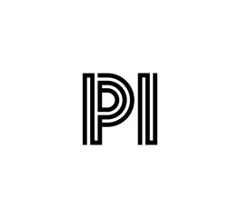 Initial two letter black line shape logo vector PI