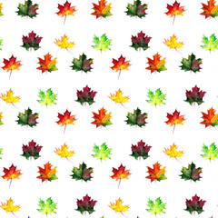 Seamless pattern with autumn maple leaves. Watercolor design for fabric, packaging, paper. Hand drawn