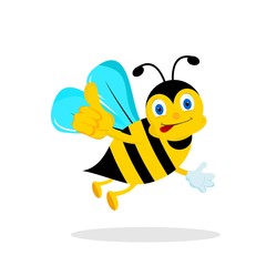 Cartoon cute bee mascot, Cartoon cute bee pointing. Cute bee holding honeycomb. Cute bee holding honey dipper. Vector illustration isolated
