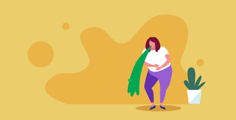 Sad woman vomiting nausea stomach ache food