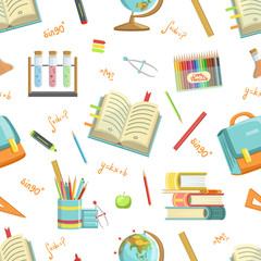Education Seamless Pattern With School Supplies, Can Be Used Fabric Wrapping Paper, Website Wallpapers, Background Vector Illustration