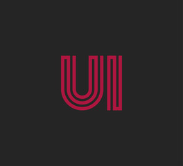 Initial two letter red line shape logo on black vector UI © sudjinah