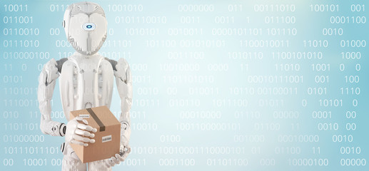 robot with box, artificial intelligence 3d illustration