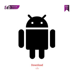 Outline Black android-logo icon vector isolated on white background. Graphic design, material-design icon, mobile application, logo, user interface. EPS 10 format vector