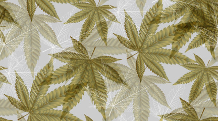 Abstract Cannabis leaf gold, marijuana leaves Seamless Pattern Background Vector Illustration.