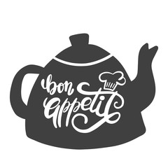 Bon appetit. The phrase in French for the design of advertising booklets and menus. Hand lettering brush and ink.