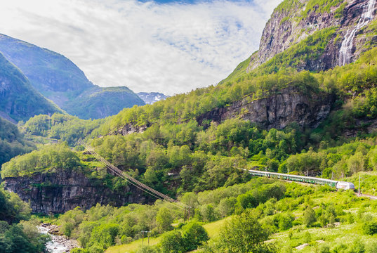 View from the Flam Railway (Flåmsbana), a scenic railway which runs betwen Flåm and Myrdal, Aurland, Sogn og Fjordane, Norway
