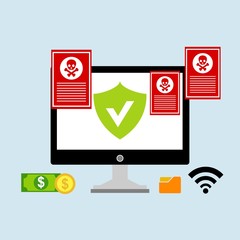 computer virus design with virus alert message, trojan ,virus , antivirus and firewall protection., vector illustration