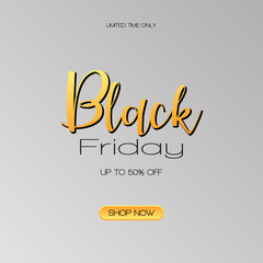 Black Friday sale inscription design template.  Black Friday Super Sale offer. Discount offer presentation. Creative concept for sales season. Black Friday banner. Vector illustration on grey backgrou