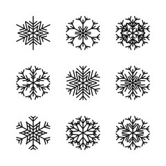  A collection of Christmas snowflakes. New Year's and Christmas. Snowflakes are made in a traditional style. Vector illustration.