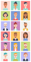 set of vector portraits. men and women; different age and hairstyle