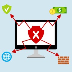 Ransomware malware wannacry risk symbol hacker cyber attack concept computer virus infection infographic. Vector online hacker risk illustration