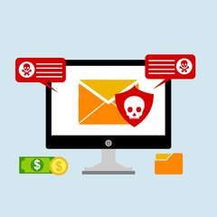 Ransomware malware wannacry risk symbol hacker cyber attack concept computer virus infection infographic. Vector online hacker risk illustration