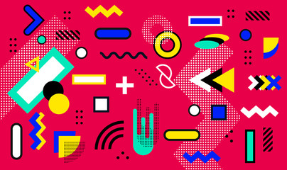 Mega set of memphis design elements, template for your project. Big colorful vector collection