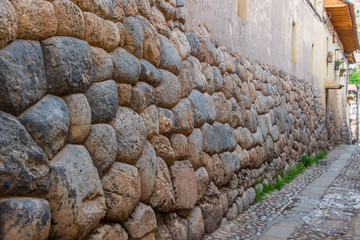 Stone walls on a street in Cuzco (Peru)