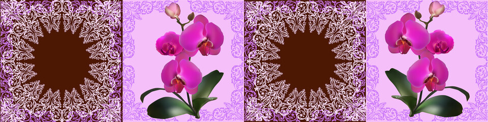 orchids flowers on in decorated llac stripe illustration