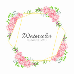 Rustic flower frame with pink watercolor floral illustration