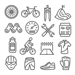 Fototapeta premium Biking line icons set on white background