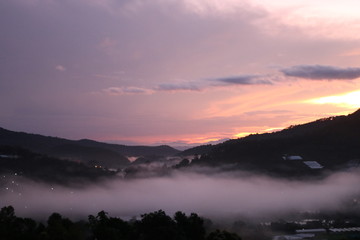 mountain fog and sun