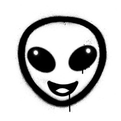 graffiti alien sprayed in black over white