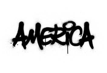 graffiti america word sprayed in black over white