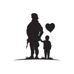 Silhouette of child with soldier.Child safetyillustration. Stop war