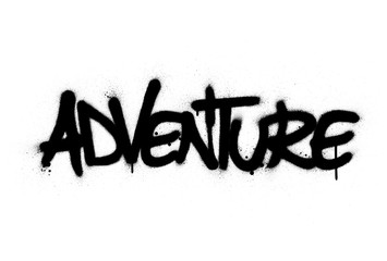 graffiti adventure word sprayed in black over white