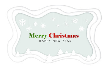 Minimal template design for branding, advertising with winter christmas composition in paper cut style.
