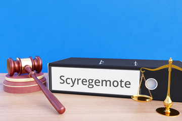 Scyregemote – Folder with labeling, gavel and libra – law, judgement, lawyer