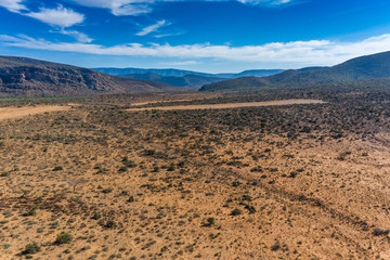Dry and desolate semi desert in the Karoo region of South Africa as seen from the air.