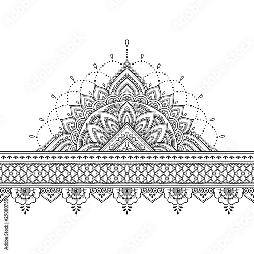 Seamless Borders With Mandala For Design Application Of Henna Mehndi And Tattoo Decorative Pattern In Ethnic Oriental Indian Style Doodle Ornament Outline Hand Draw Vector Illustration Wall Mural Katikam