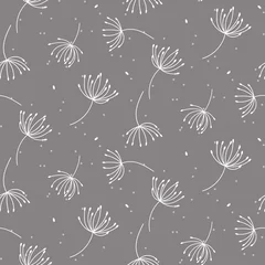 Printed kitchen splashbacks Grey Seamless pattern texture with outline dandelions on gray background.