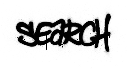 graffiti search word sprayed in black over white