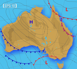 Weather map Australia. Meteorological forecast. Vector illustration. EPS 10 - obrazy, fototapety, plakaty