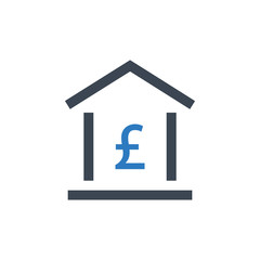 Pound in home icon for bank icon concept. House in pound sign. Real estate icon. House rental icon concept.