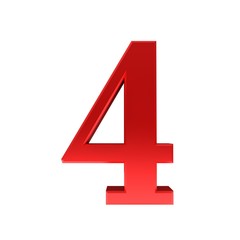 4 four red number 3d sign render isolated cut out on white background