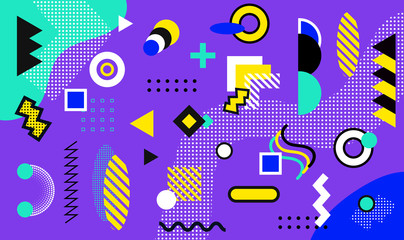 Mega set of memphis design elements, template for your project. Big colorful vector collection