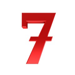 Obraz premium 7 seven red number 3d sign render isolated cut out on white background