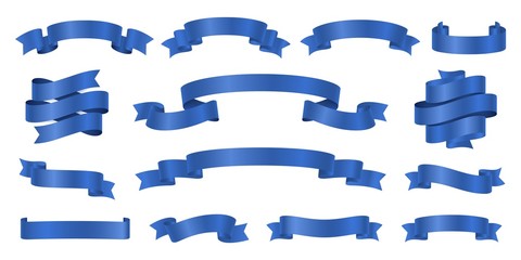 Blue ribbons. Realistic ribbon banners vector collection. Illustration flag ribbon banner, blue realistic label