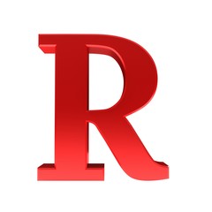 R letter red sign 3d rendering text alphabet capital font isolated on white background