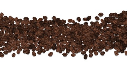 Roasted coffee beans. Vector beans isolated on white. Coffee background banner template. Illustration coffee roasted brown, natural aroma illustration