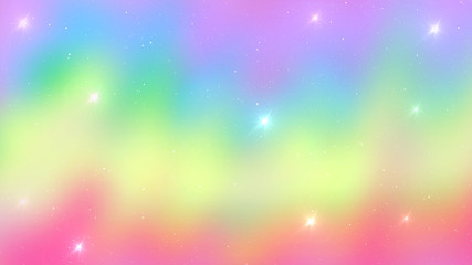 Holographic fairy Magic background with rainbow mesh. Kawaii universe banner in princess colors. Fantasy gradient backdrop with hologram © NotjungCG