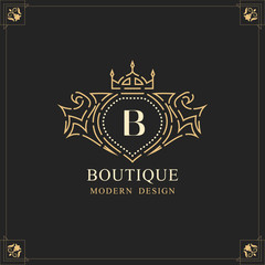 Capital Letter B. Linear Monogram. Elegant Modern Logo. Calligraphic Design. Luxury Emblem. Vintage Ornament. Simple Graphics Style. Flourishes Boutique Brand. Creative Royal Mark. Vector illustration