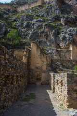 The ruins of the giant buildings and terraces near the town of Ollantaytambo (Peru)